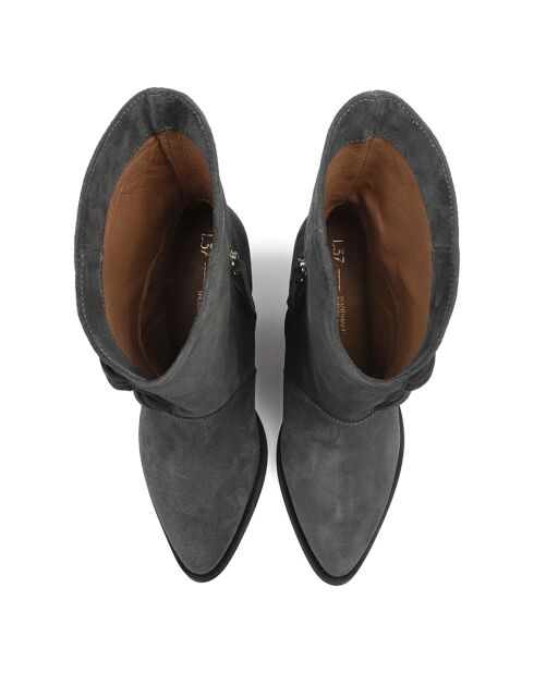 Bottines en Velours de Cuir One Of The Girls grises - Talon 9 cm