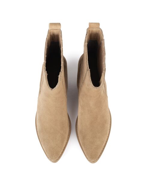 Bottines en Velours de Cuir Reckless Life beiges - Talon 6.5 cm