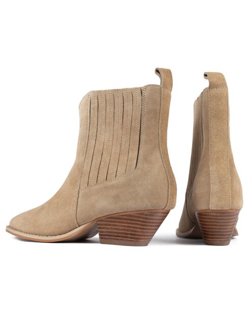 Bottines en Velours de Cuir Reckless Life beiges - Talon 6.5 cm