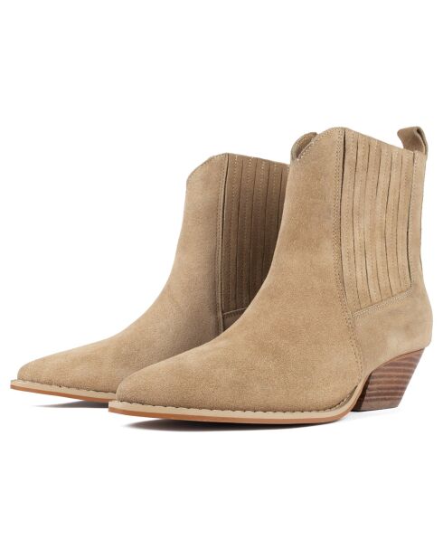 Bottines en Velours de Cuir Reckless Life beiges - Talon 6.5 cm