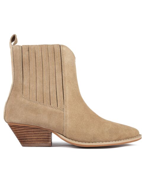 Bottines en Velours de Cuir Reckless Life beiges - Talon 6.5 cm