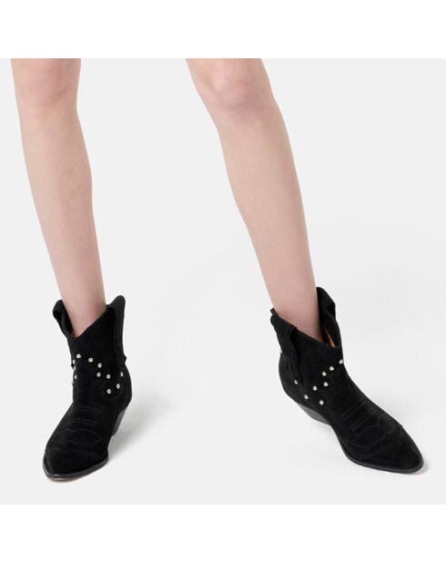 Bottines en Velours de Cuir Texas noires