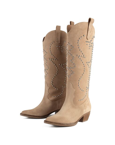 Bottes en Velours de Cuir Flames Of Love beiges
