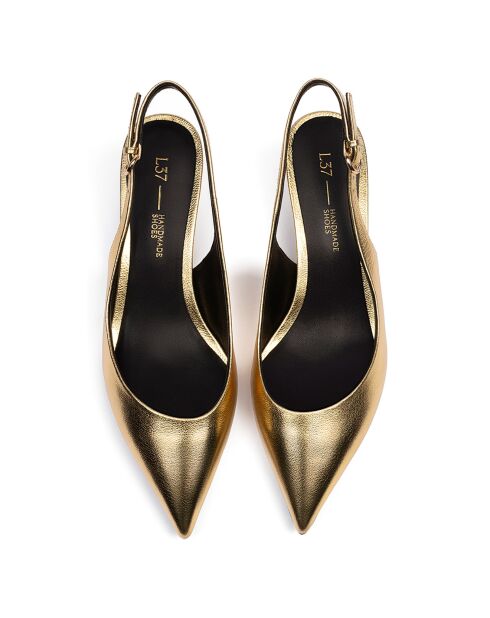 Elegance Essence Goldfarbene Slingbacks aus Leder