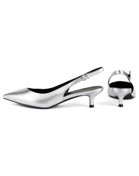 Elegance Essence Slingbacks aus silberfarbenem Leder