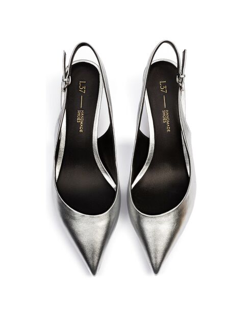 Elegance Essence Slingbacks aus silberfarbenem Leder