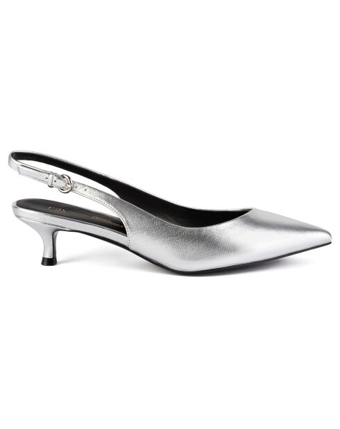 Elegance Essence Slingbacks aus silberfarbenem Leder