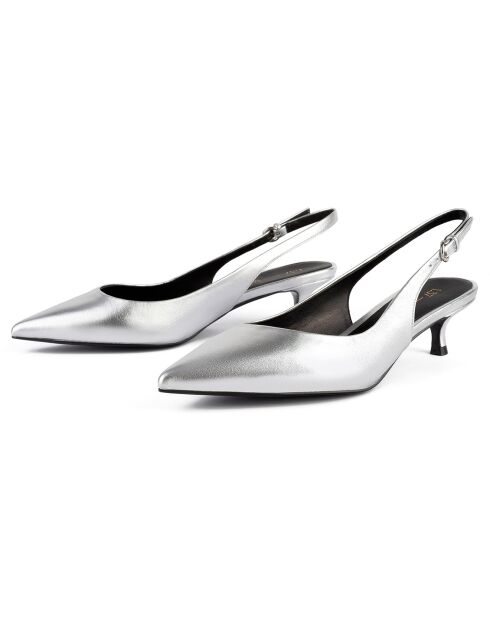 Elegance Essence Slingbacks aus silberfarbenem Leder