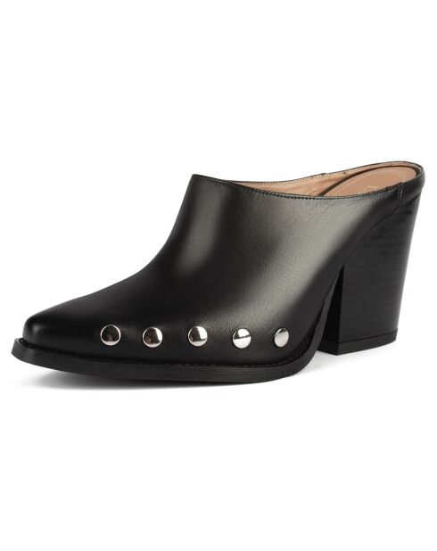 Zoccoli Silver Stars in pelle nera - Tacco 8 cm