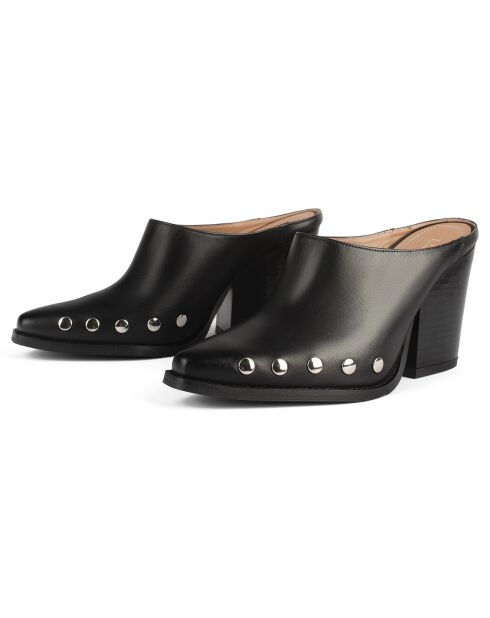 Sabots en Cuir Silver Stars noirs - Talon 8 cm