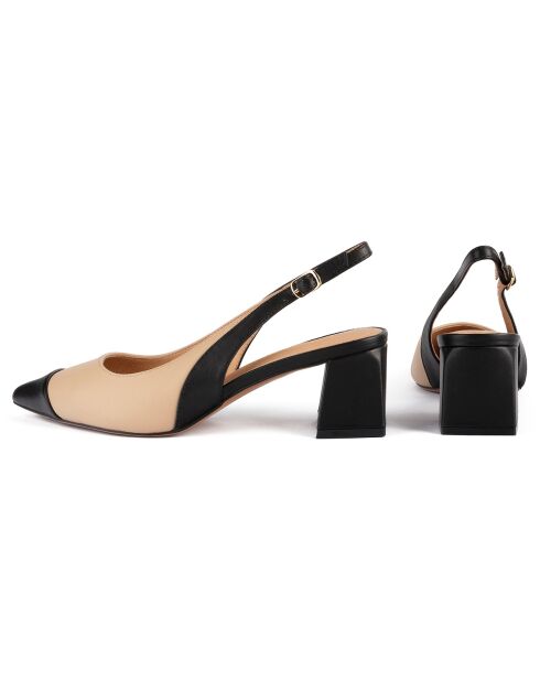 Slingbacks en Cuir Vancouver noir/beige - Talon 6 cm