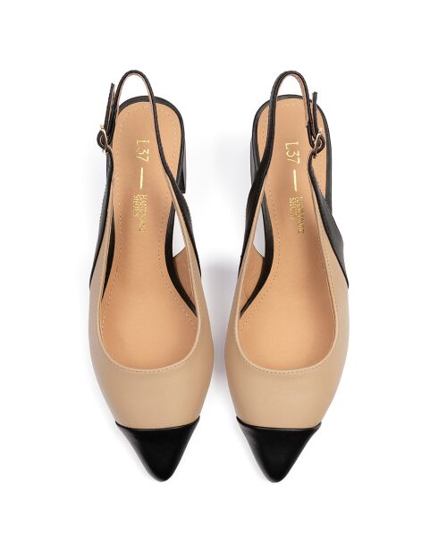 Slingbacks en Cuir Vancouver noir/beige - Talon 6 cm