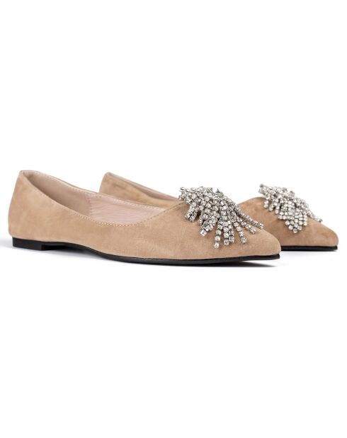 Let It Shine beige fluwelen leren ballerina's