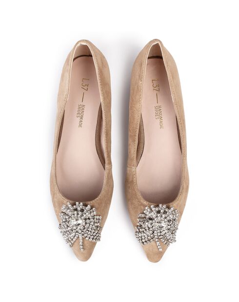 Let It Shine beige fluwelen leren ballerina's