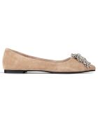 Let It Shine beige fluwelen leren ballerina's