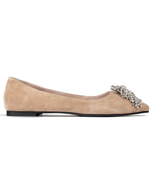 Let It Shine beige fluwelen leren ballerina's