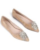 Let It Shine beige fluwelen leren ballerina's
