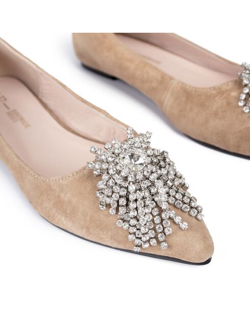 Let It Shine beige fluwelen leren ballerina's