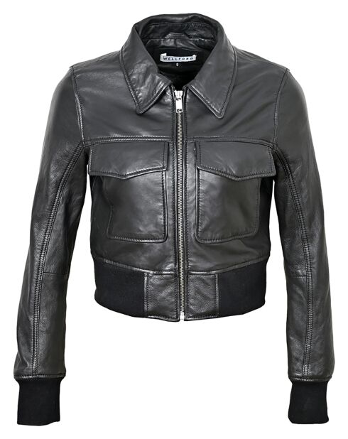Veste en Cuir Linaya noire