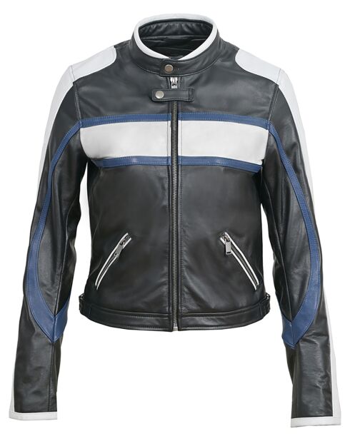 Veste en Cuir Luvia noir/blanc