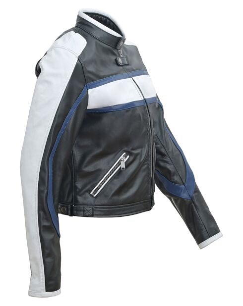 Veste en Cuir Luvia noir/blanc