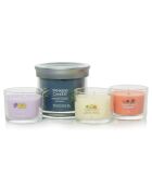 Coffret d'été 3 bougies votives en verre + gobelet - 2 mèches - 60 - 100h