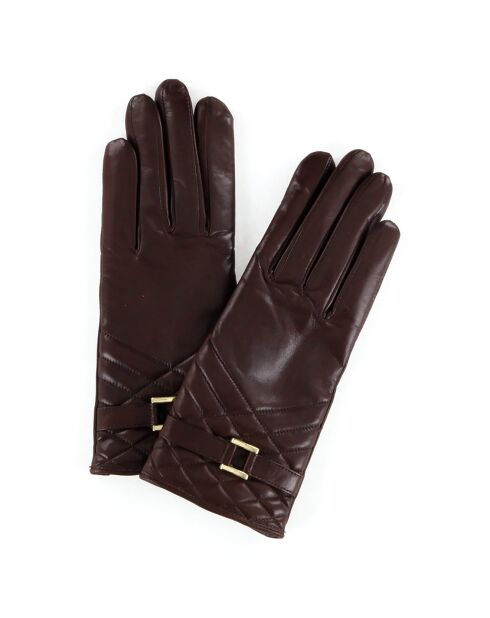 Gants en Cuir d'Agneau doublure Laine Greta castagna