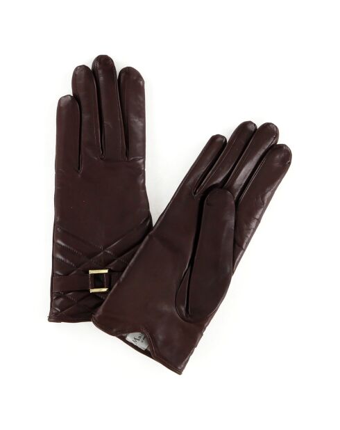 Gants en Cuir d'Agneau doublure Laine Greta castagna