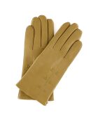 Gants en Cuir d'Agneau doublure Laine Noeud chameau clair