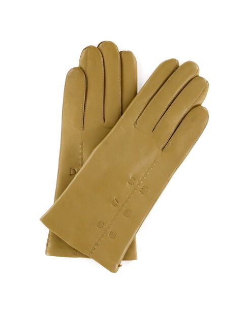 Gants en Cuir d'Agneau doublure Laine Noeud chameau clair