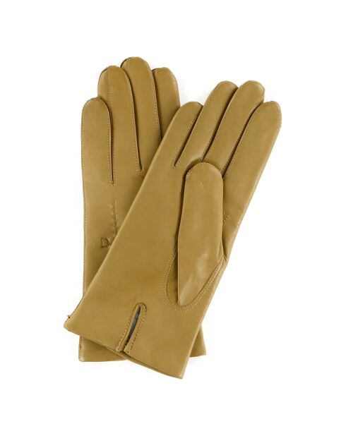 Gants en Cuir d'Agneau doublure Laine Noeud chameau clair