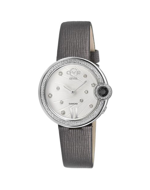 Montre Perugia Femme Quartz en Cuir & Diamants 0.102 ct gris foncé