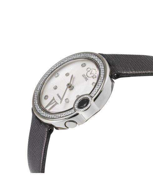 Montre Perugia Femme Quartz en Cuir & Diamants 0.102 ct gris foncé