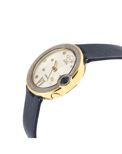 Montre Perugia Femme Quartz en Cuir & Diamants 0.102 ct bleue