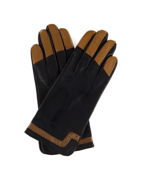 Gants en Cuir d'Agneau doublure Soie Gisco noir/bronze