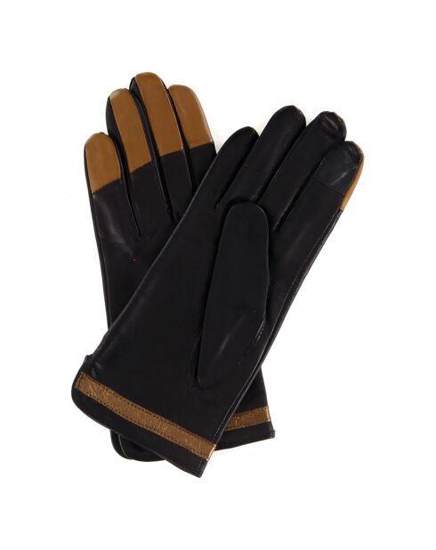 Gants en Cuir d'Agneau doublure Soie Gisco noir/bronze