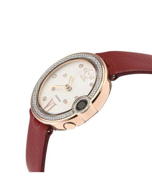 Montre Perugia Femme Quartz en Cuir & Diamants 0.102 ct rouge