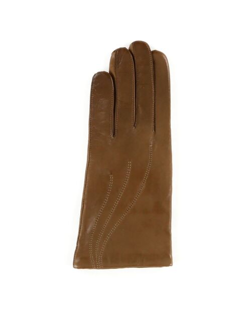 Gants en Cuir d'Agneau doublure Laine Waves selle marron