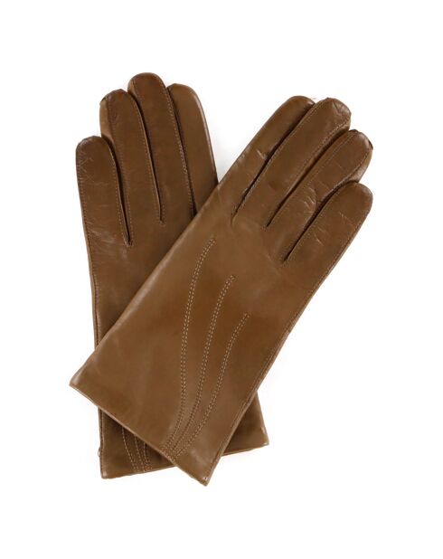 Gants en Cuir d'Agneau doublure Laine Waves selle marron