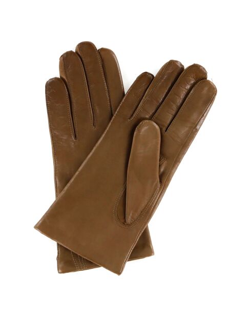 Gants en Cuir d'Agneau doublure Laine Waves selle marron