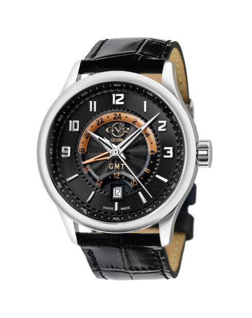 Orologio al quarzo da uomo in pelle nera Giromondo