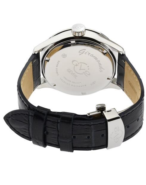 Orologio al quarzo da uomo in pelle nera Giromondo