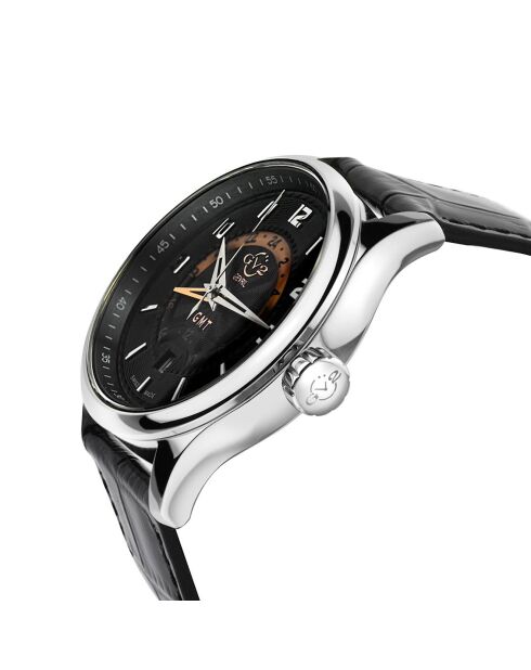Orologio al quarzo da uomo in pelle nera Giromondo