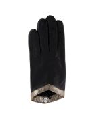 Gants en Cuir d'Agneau doublure Soie Cube café noir/doré