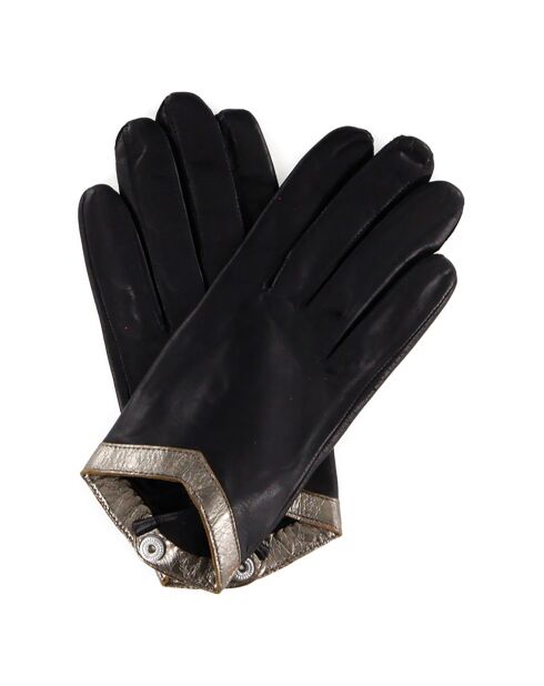 Gants en Cuir d'Agneau doublure Soie Cube café noir/doré