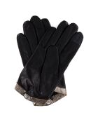 Gants en Cuir d'Agneau doublure Soie Cube café noir/doré