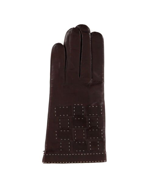 Gants en Cuir d'Agneau doublure Laine Domino bruns