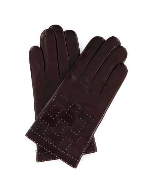 Gants en Cuir d'Agneau doublure Laine Domino bruns