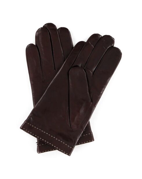 Gants en Cuir d'Agneau doublure Laine Domino bruns