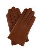 Gants en Cuir d'Agneau doublure Cachemire Rivoli selle brun/noir